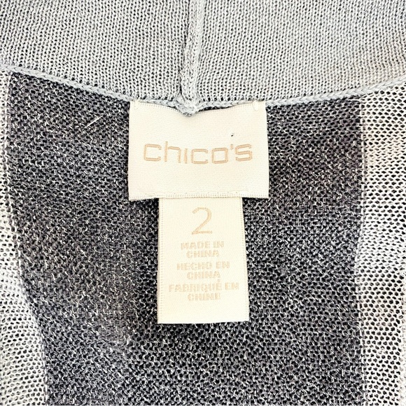 Chico’s Silver Metallic Open Front Mesh Knit Sweater Cardigan Size L/12 - Picture 5 of 7